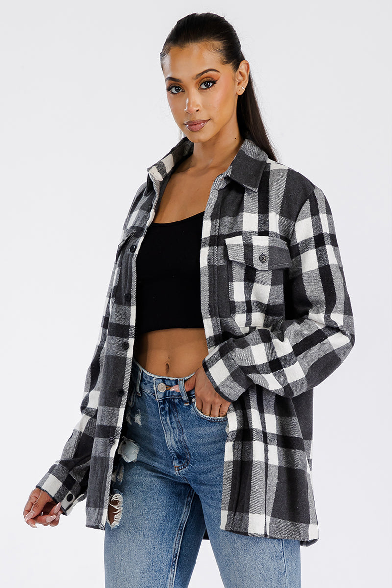 Womens Boyfriend Flannel Shacket Oversized Soft Brushed Fabric Button Closure Chest Pockets 75 Polyester 25 Cotton FL505