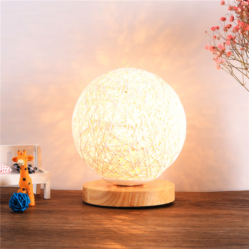 Wood Decorative Bedside Moon Lamp USB Charger Wood Table Lamp