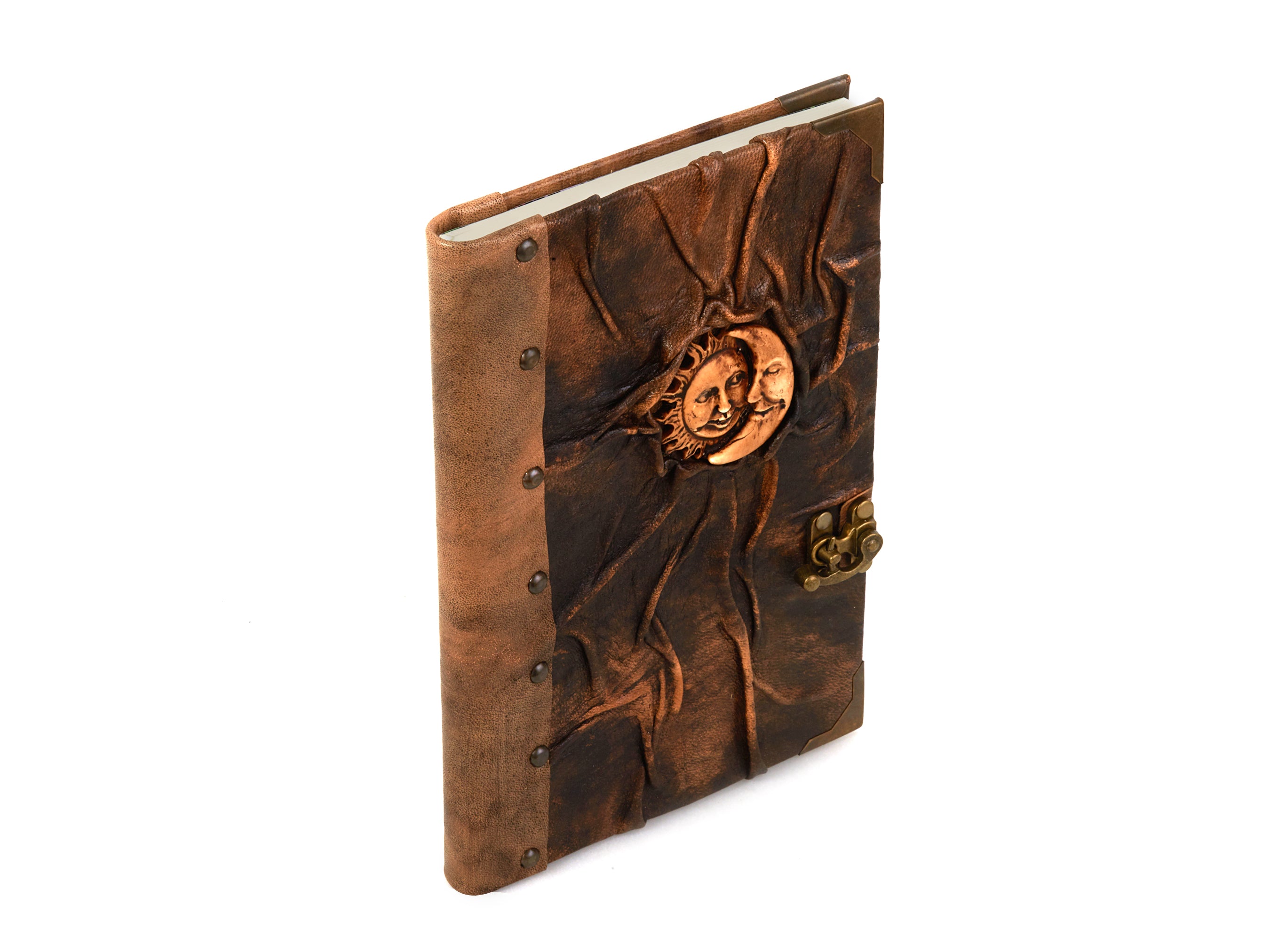 Leather Journal Notebook Sun and Moon Design