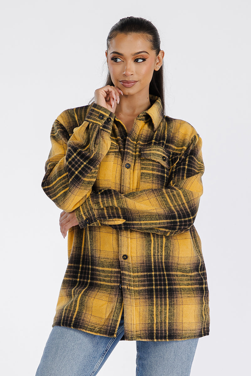 Womens Oversized Flannel Shacket FL503 With Button Closure Chest Pockets Soft Brushed Fabric 75 Polyester 25 Cotton