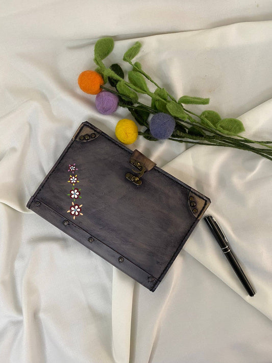 Floral Design Dark Gray Color Craft Leather Notebook Journal Diary