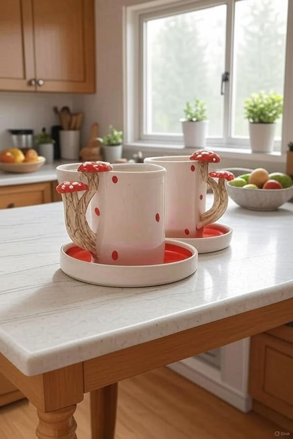 Ceramic Coffee Cup Set with Mushroom Handles for Cozy Mornings