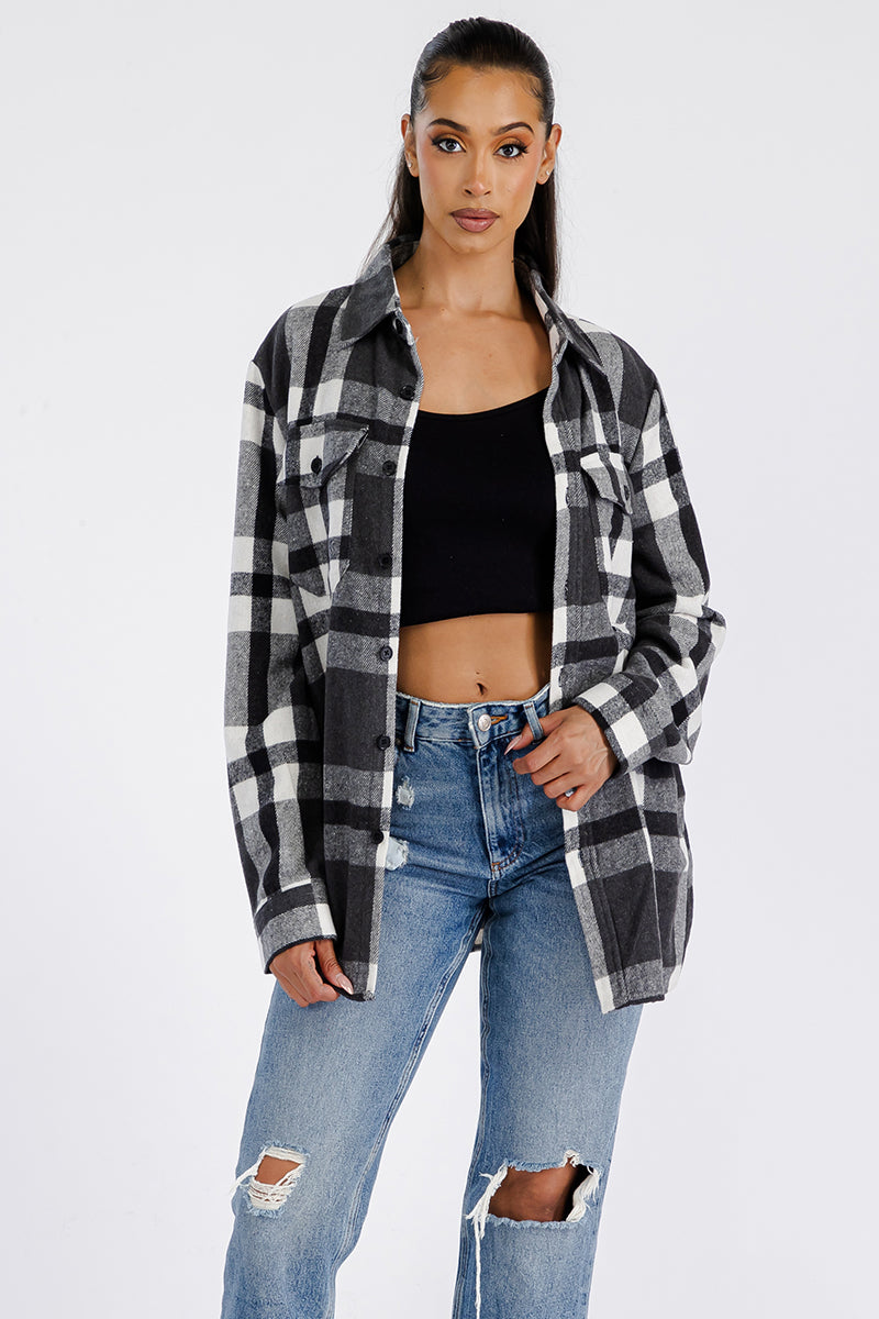 Womens Boyfriend Flannel Shacket Oversized Soft Brushed Fabric Button Closure Chest Pockets 75 Polyester 25 Cotton FL505