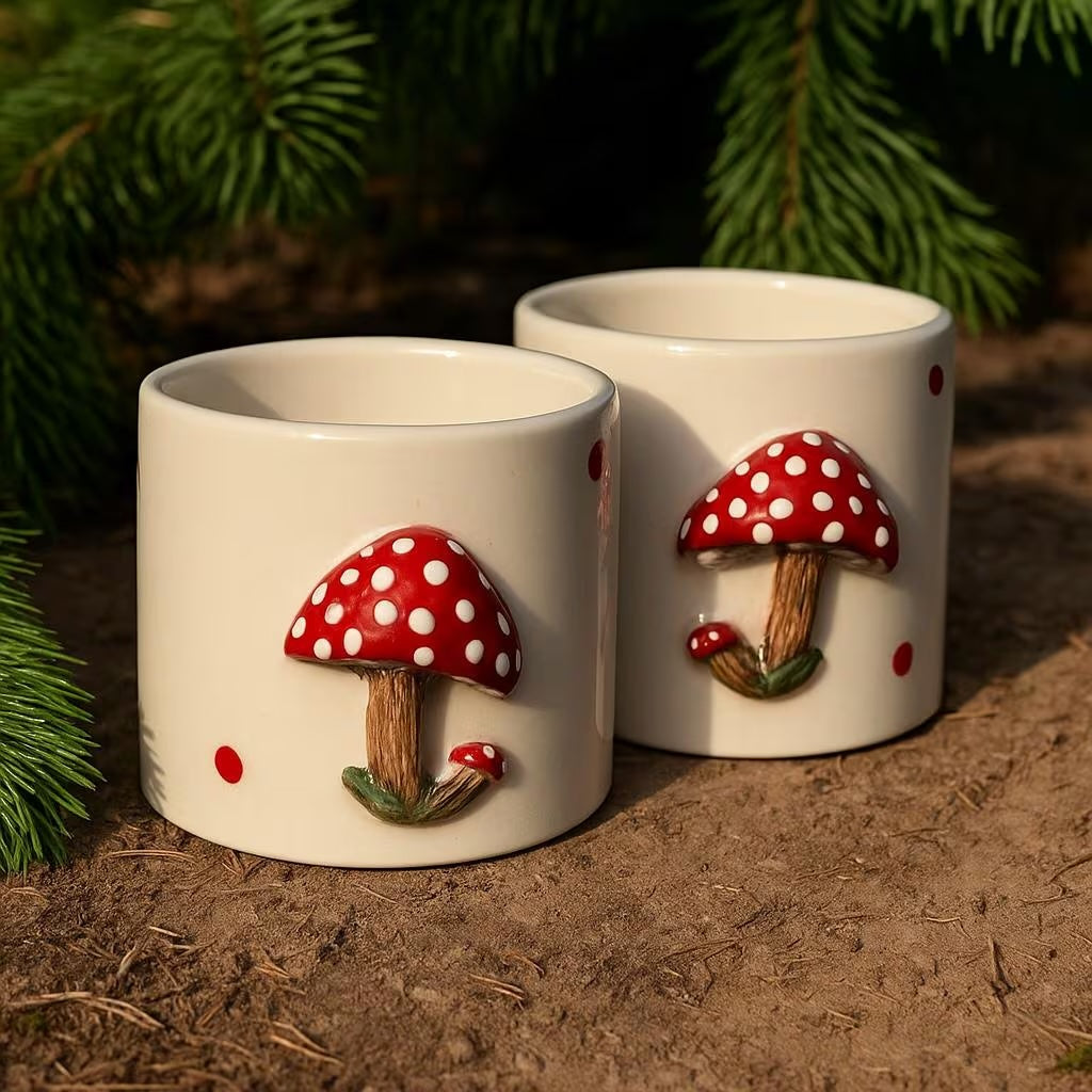 Handmade 3D Mushroom Mugs Set of 2 with 200ml Capacity for Coffee Tea