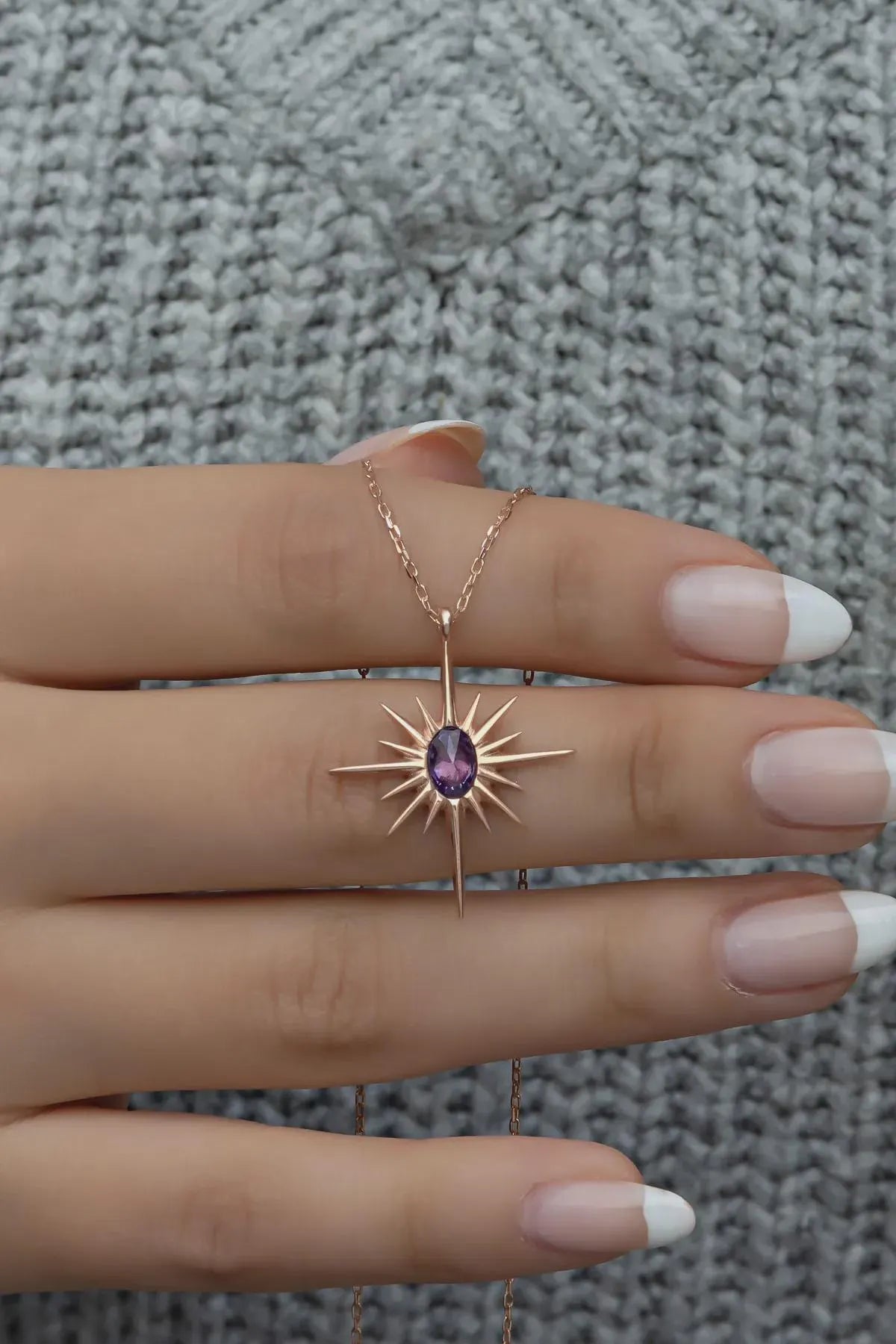 Sterling Silver North Star Necklace Purple Stone Celestial Pendant