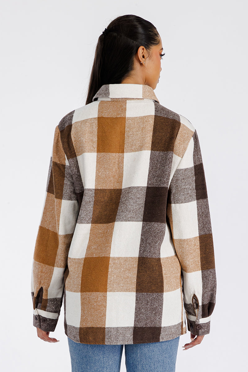 Womens Oversized Flannel Shacket Boyfriend Fit Soft Brushed Fabric 75 Polyester 25 Cotton Button Closure Chest Pockets