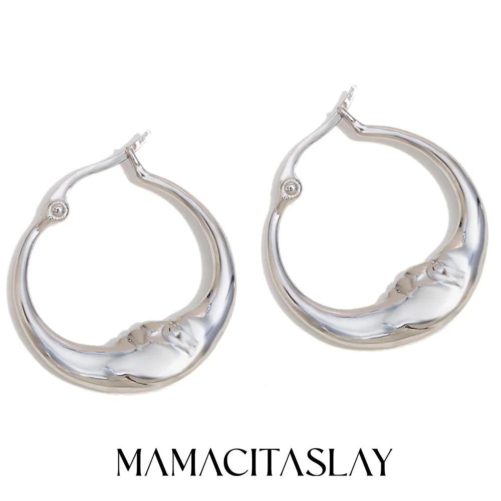 MamacitaSlay 18K Gold Plated Stainless Steel Star Moon Necklace Hoop Earrings Party Unique Waterproof Jewelry Women's Charm Gift