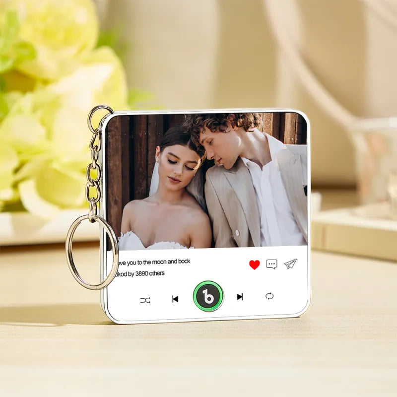 FridgeBeats Custom Photo and Text Music Keychain Music Box Bag Charm That Plays Music Without Cell Phone Best Gifts for Her