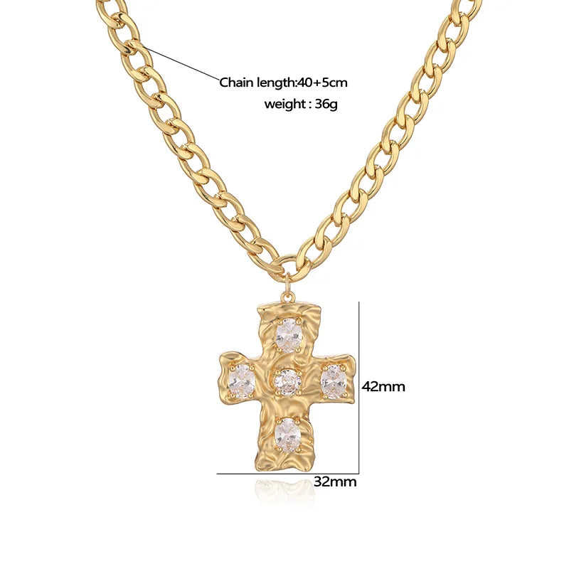 HECHENG,High Quality Punk Retro Hip Hop Cross Moon Pendant with Chunky Chain Unisex Metallic Pendant Necklace