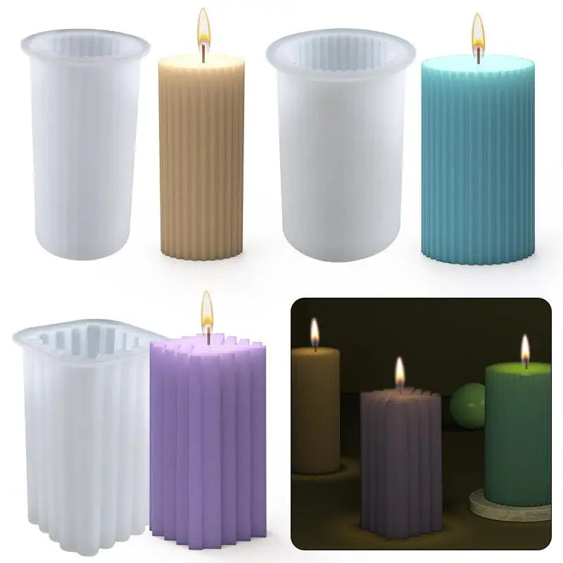Classical Striped Roman Cylindrical Silicone Candle Mold Columnar Striped DIY Candle Holder Making Design Shape Candle Handmade