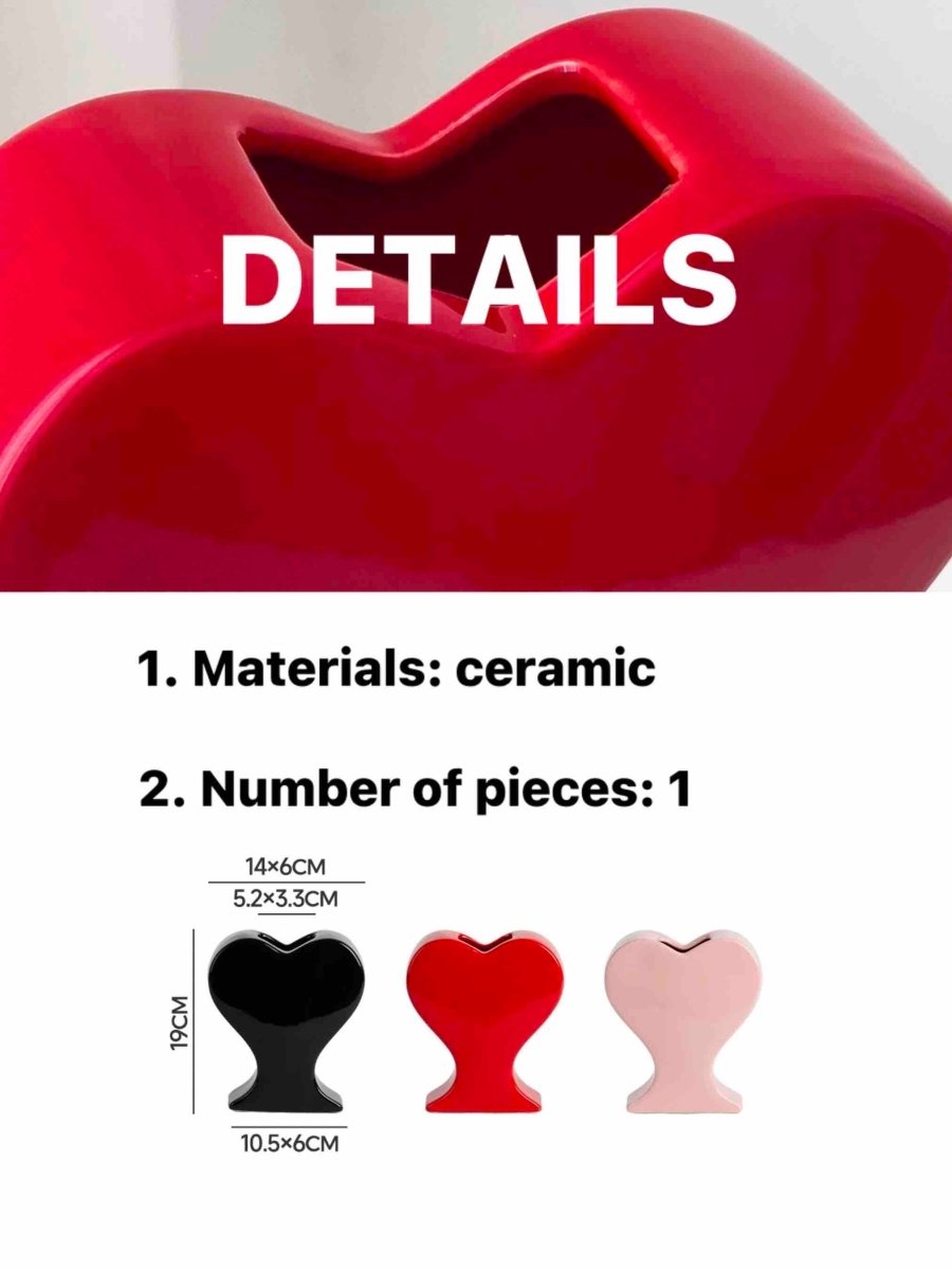 Handmade Ceramic Whimsical Eclectic Retro Heart-Shaped Flower Vase - D