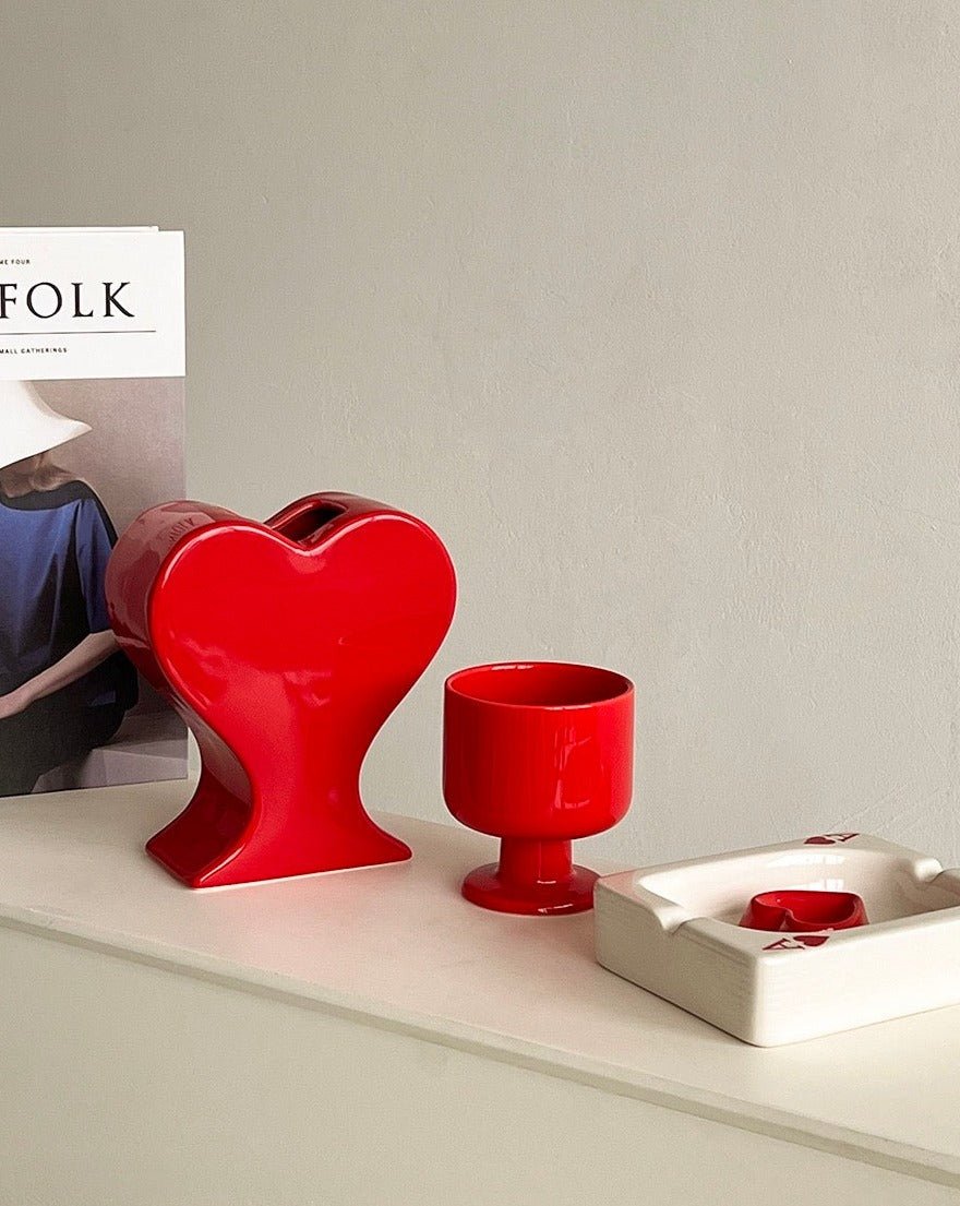 Handmade Ceramic Whimsical Eclectic Retro Heart-Shaped Flower Vase - D