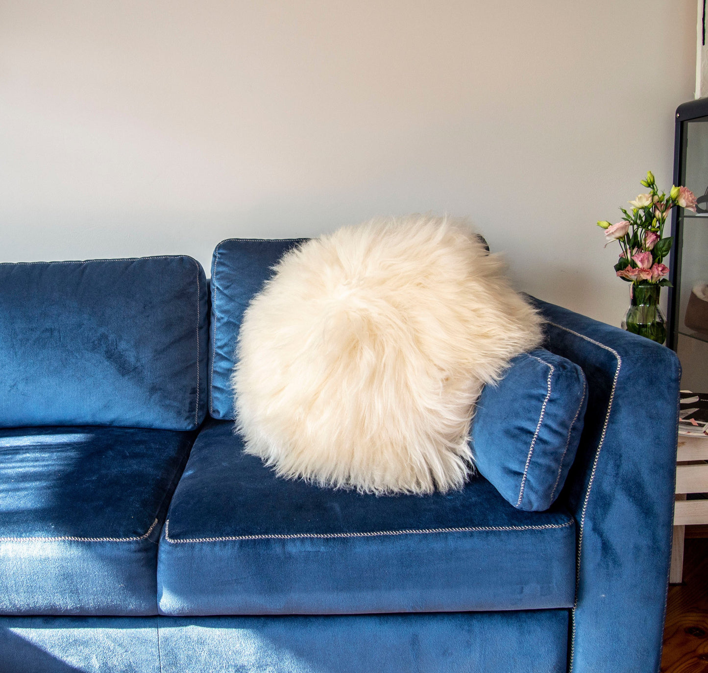 Round Sheepskin Furry Pillow Natural Luxuriously Long Hair Celestial Boho Decor Gothic