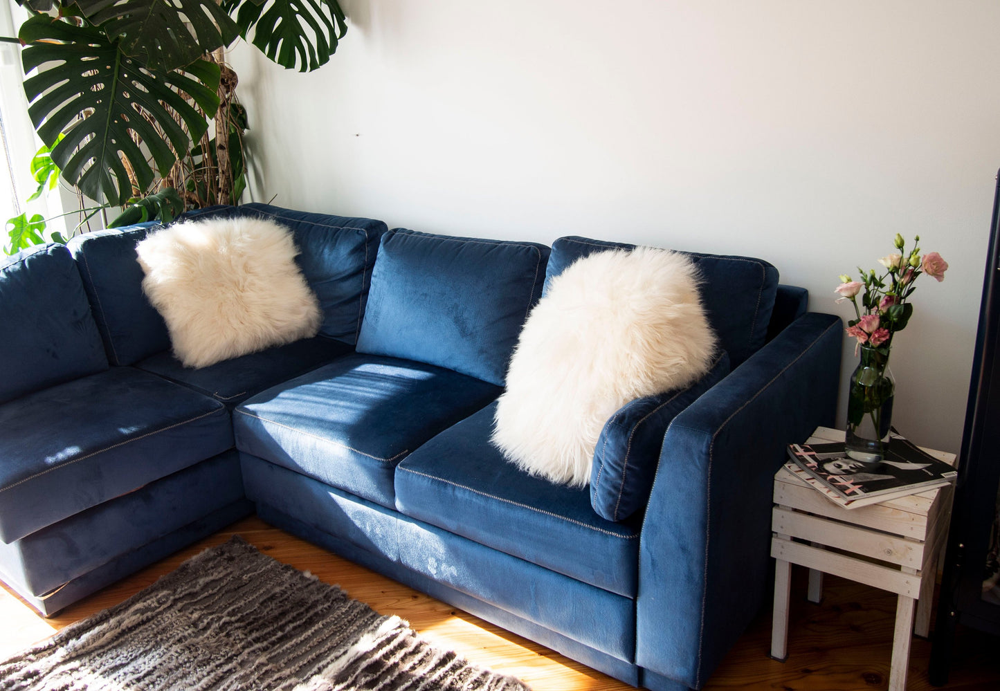 Round Sheepskin Furry Pillow Natural Luxuriously Long Hair Celestial Boho Decor Gothic