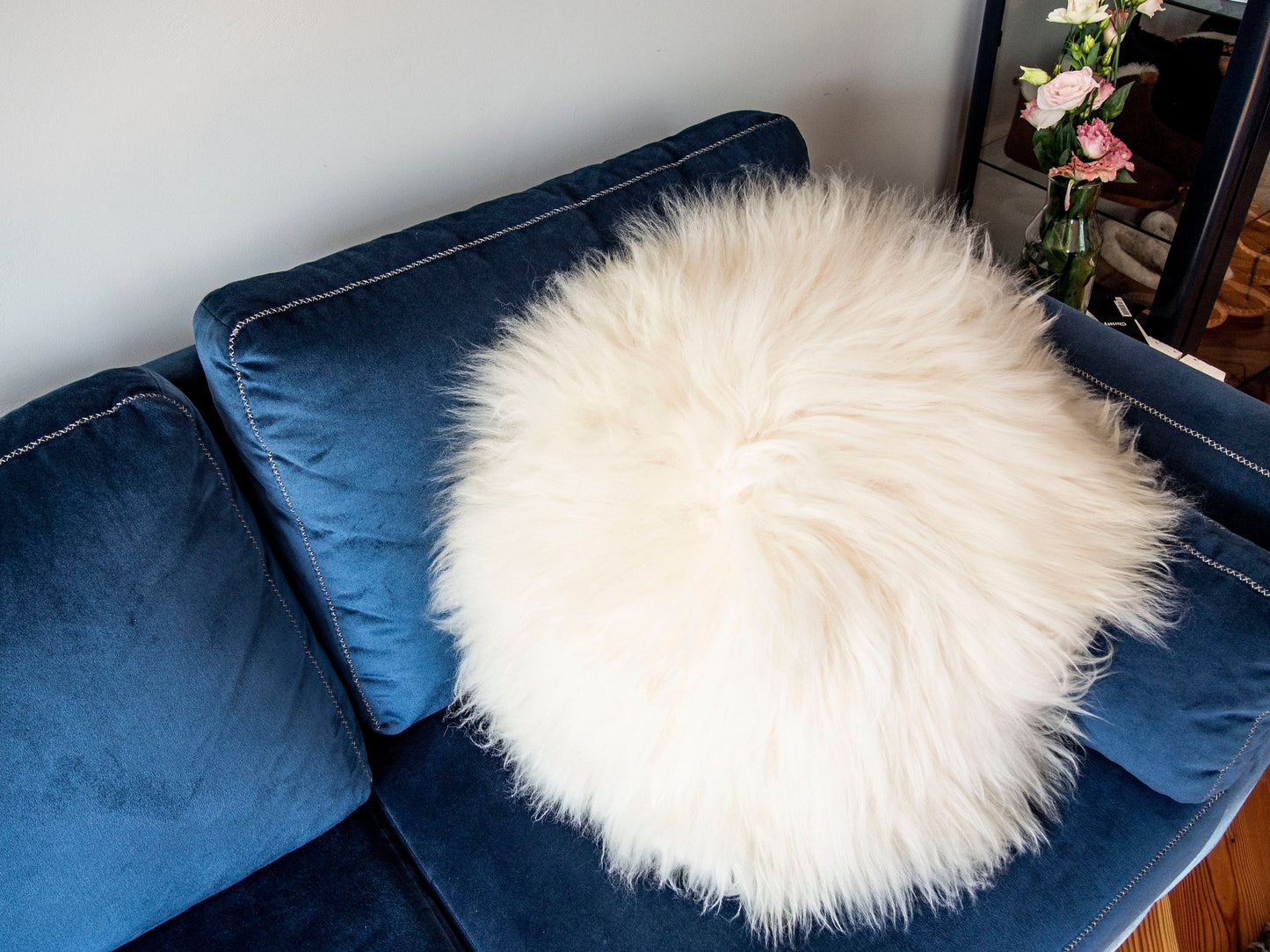 Round Sheepskin Furry Pillow Natural Luxuriously Long Hair Celestial Boho Decor Gothic