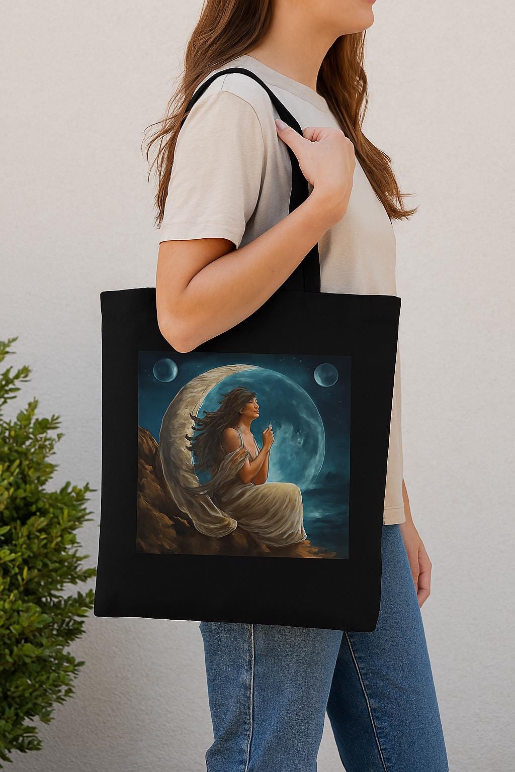 Moon Goddess Tote Bag – Celestial Witch core Art Divine Feminine Canvas by TK&CO