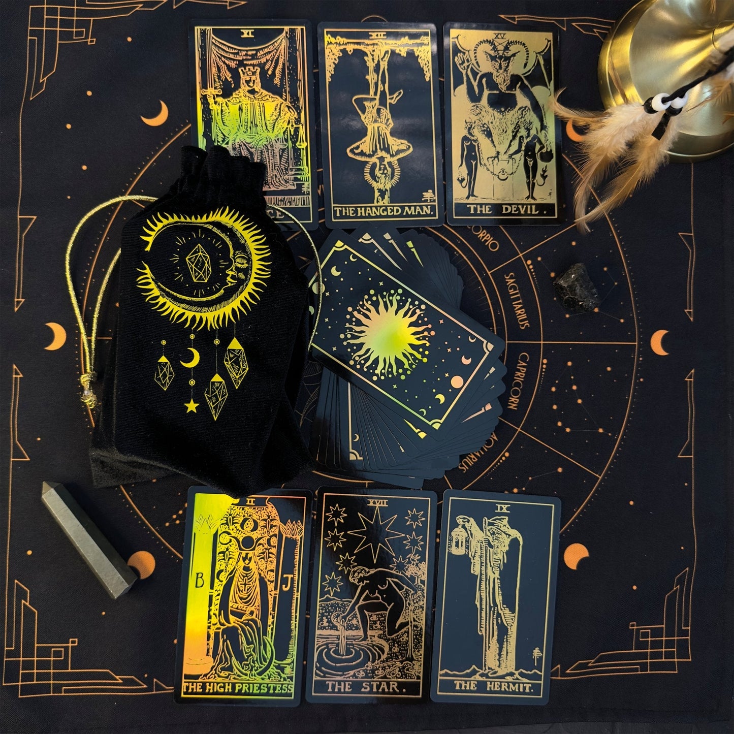 The Smith-Waite Tarotc Cards Gold Rainbow Foil