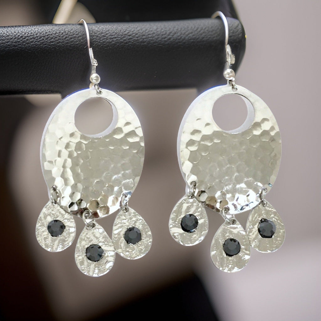 Hammered Jet Black Chandelier Earrings