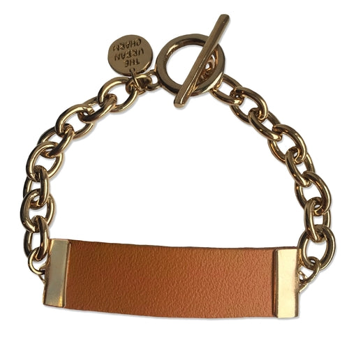 Tan Leather and Chain ID Toggle Bracelet by The Urban Charm
