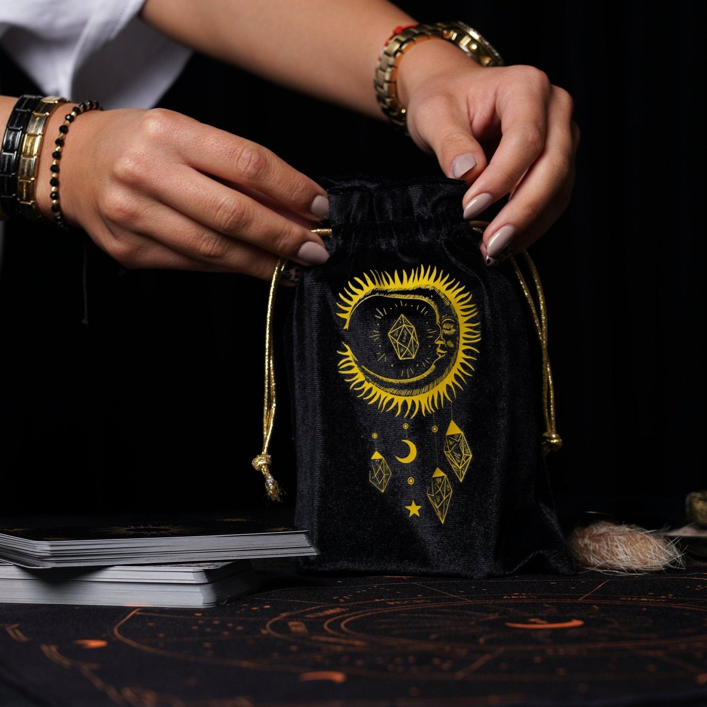 Velvet Tarot Cards Bag Black&Gold
