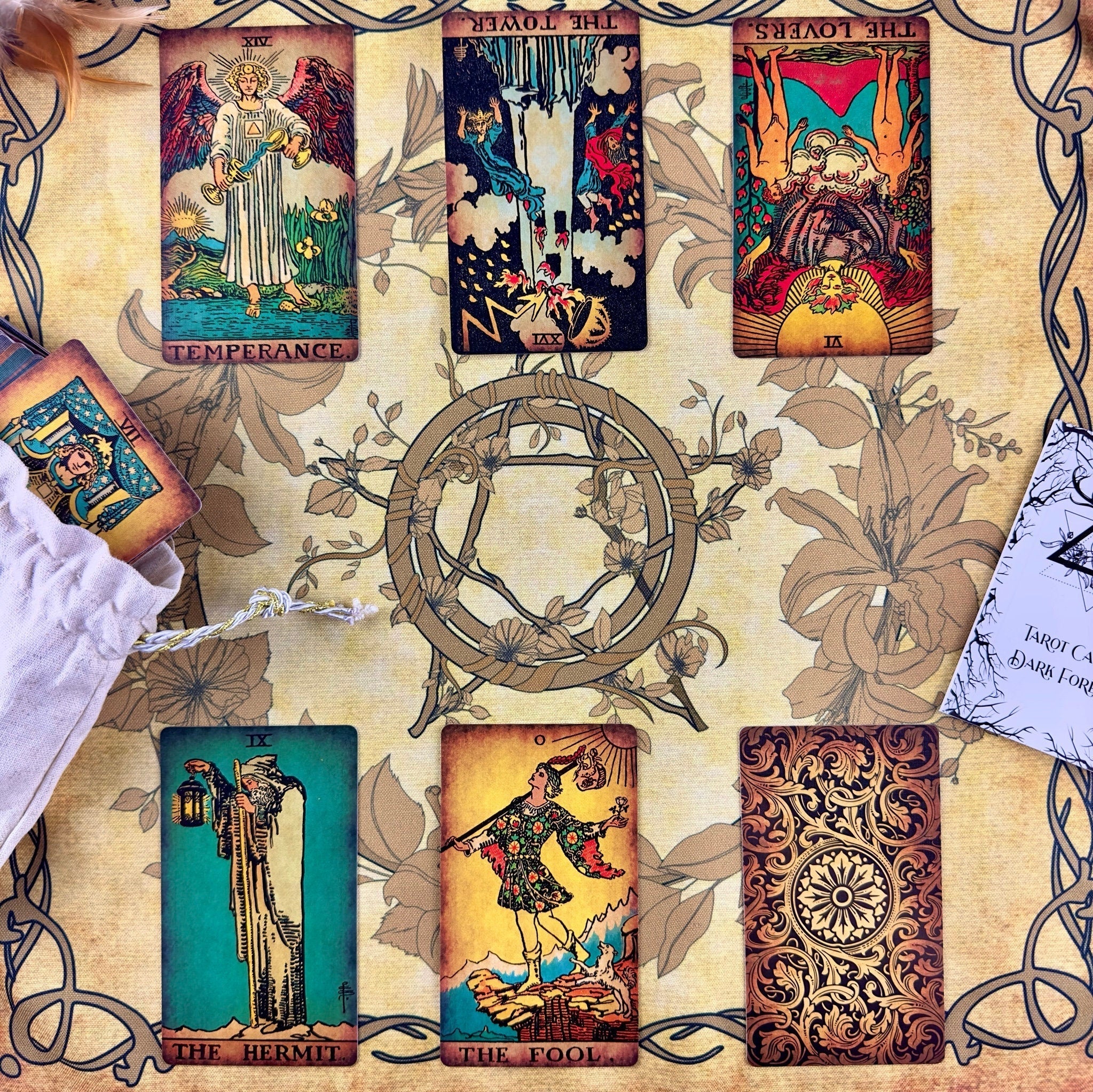 Enchanted Shadows Vintage Silk Tarot Cloth for Readings