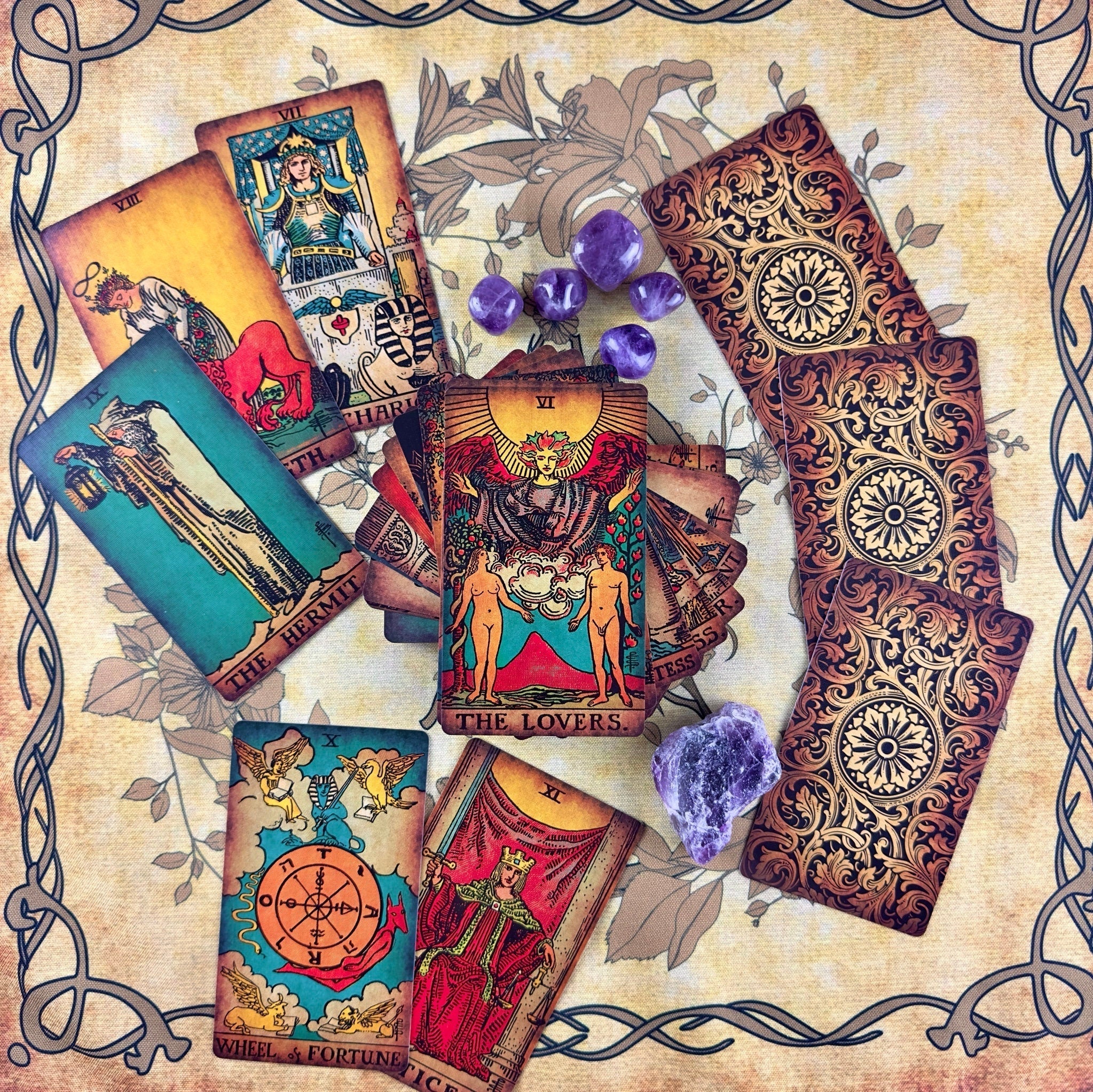 Enchanted Shadows Vintage Silk Tarot Cloth for Readings